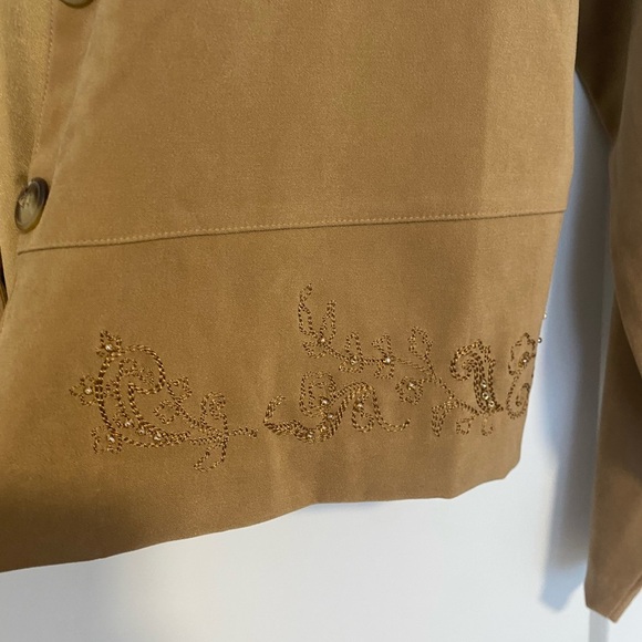 Koret Petite Toffee Camel Blazer Fall Beaded Embroidery Light Jacket Size Large - Picture 4 of 13